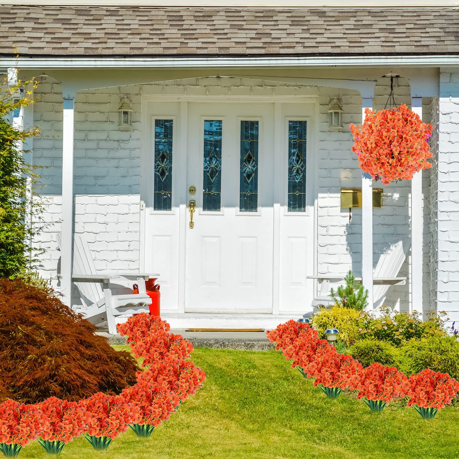 24 Pcs Orange Artificial Flowers for Outdoor Decoration, UV Resistant Silk Fa…
