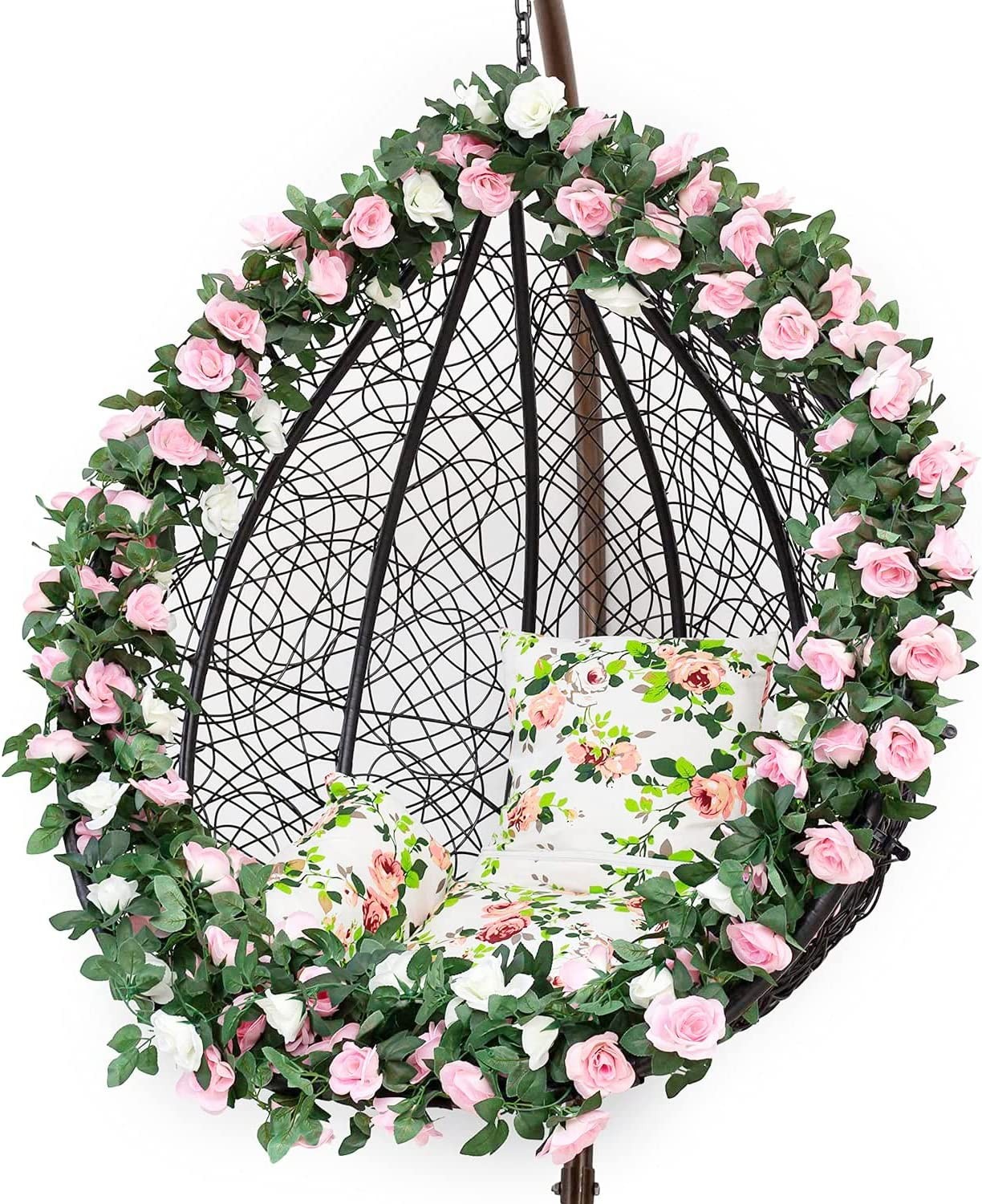 3Pcs Artificial Rose Vine Flowers w/Green Leaves Hanging Fake Roses Vine 7.5 ft