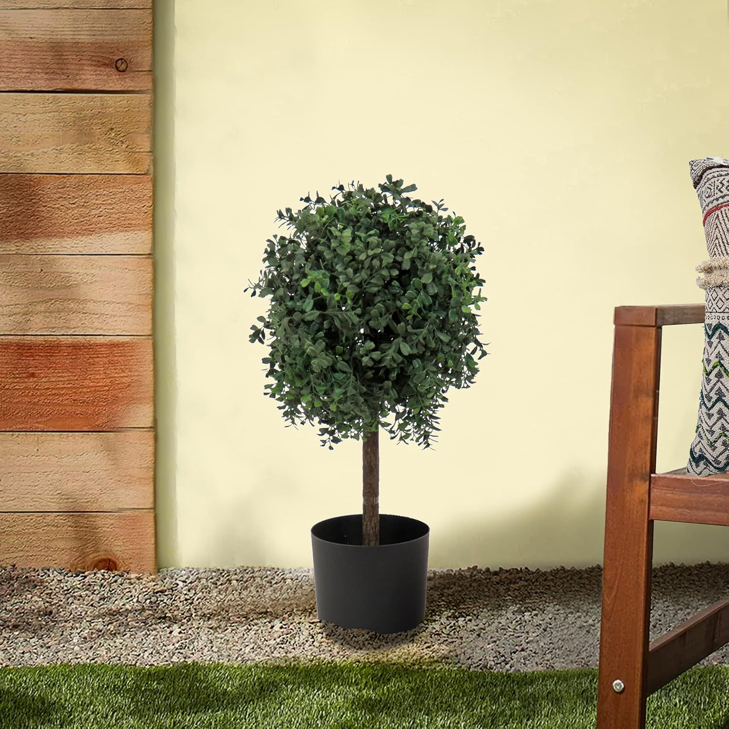 2 Ft Realistic Artificial Boxwood Topiary in Black Pot – Perfect Home Decor
