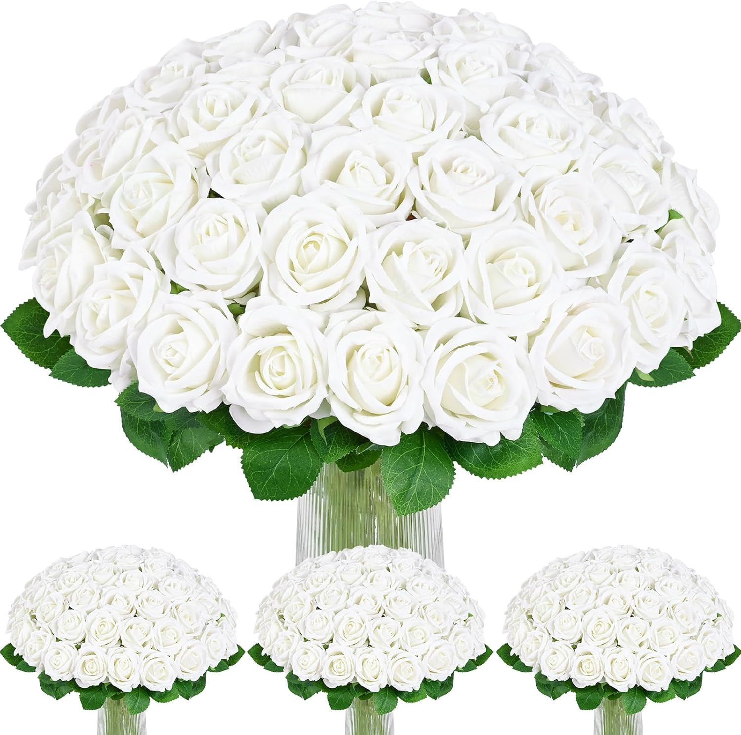 100 Pcs Real Touch White Velvet Roses for Weddings & DIY Decor