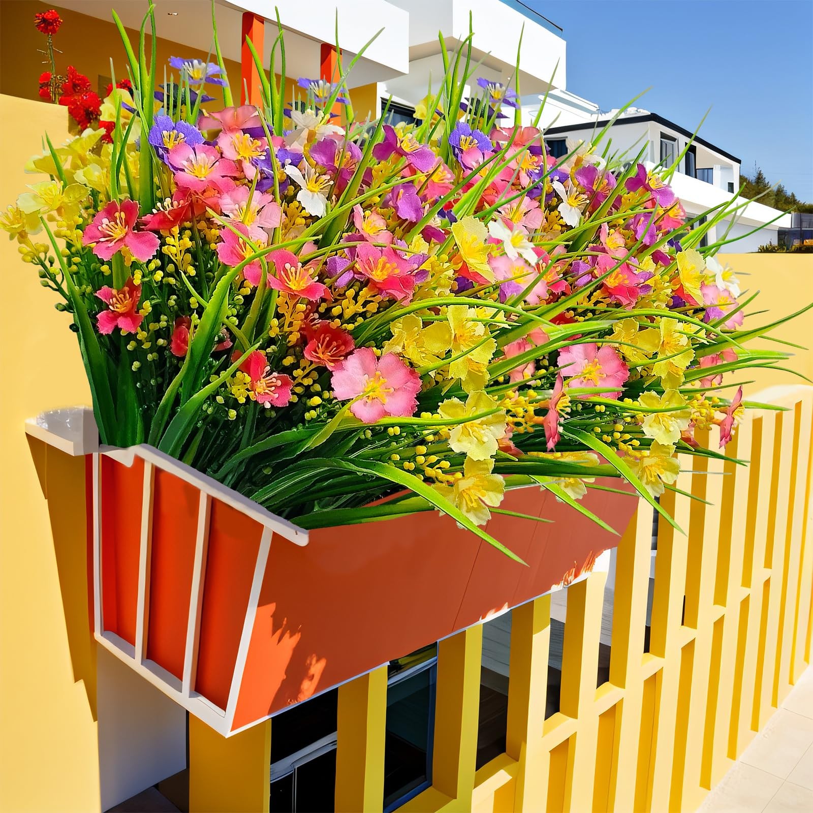 12 Bundles Artificial Flowers for Outdoor: UV Resistant Faux Silk Wildflowers