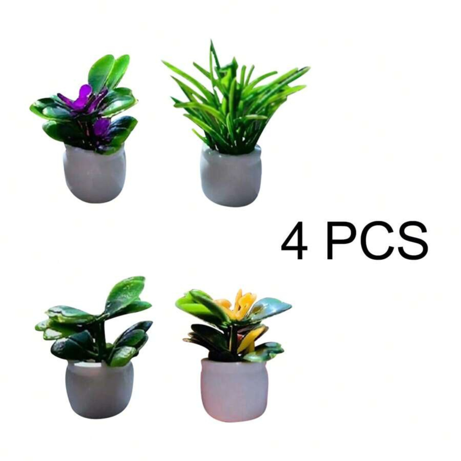 4pcs Mini Potted Plants Statue Tiny Artificial Plant Bonsai for Miniature Garden