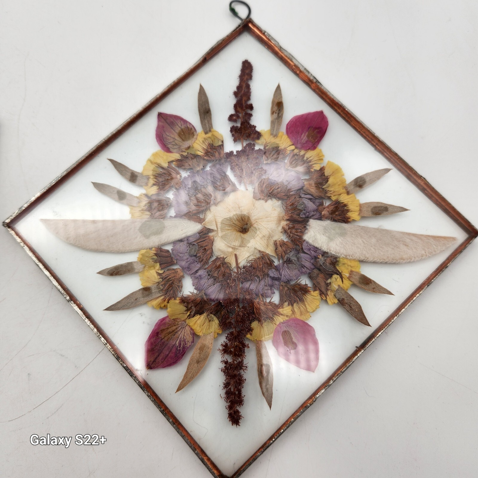 Terrarium Faux Dried Flowers Set Of 3 Beveled Glass Silver Copper Vintage 70s