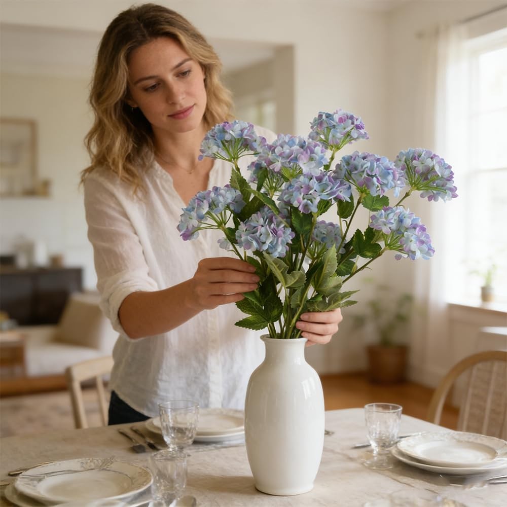 Hydrangea Artificial Flowers, Faux Hydrangea Flowers Bouquet Silk Flowers wit…