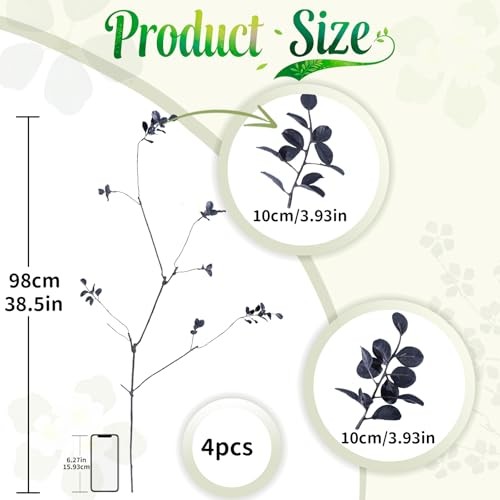 4 Pcs 38.5″ Tall All-Artificial Branches with Leaves – Realistic Faux Black