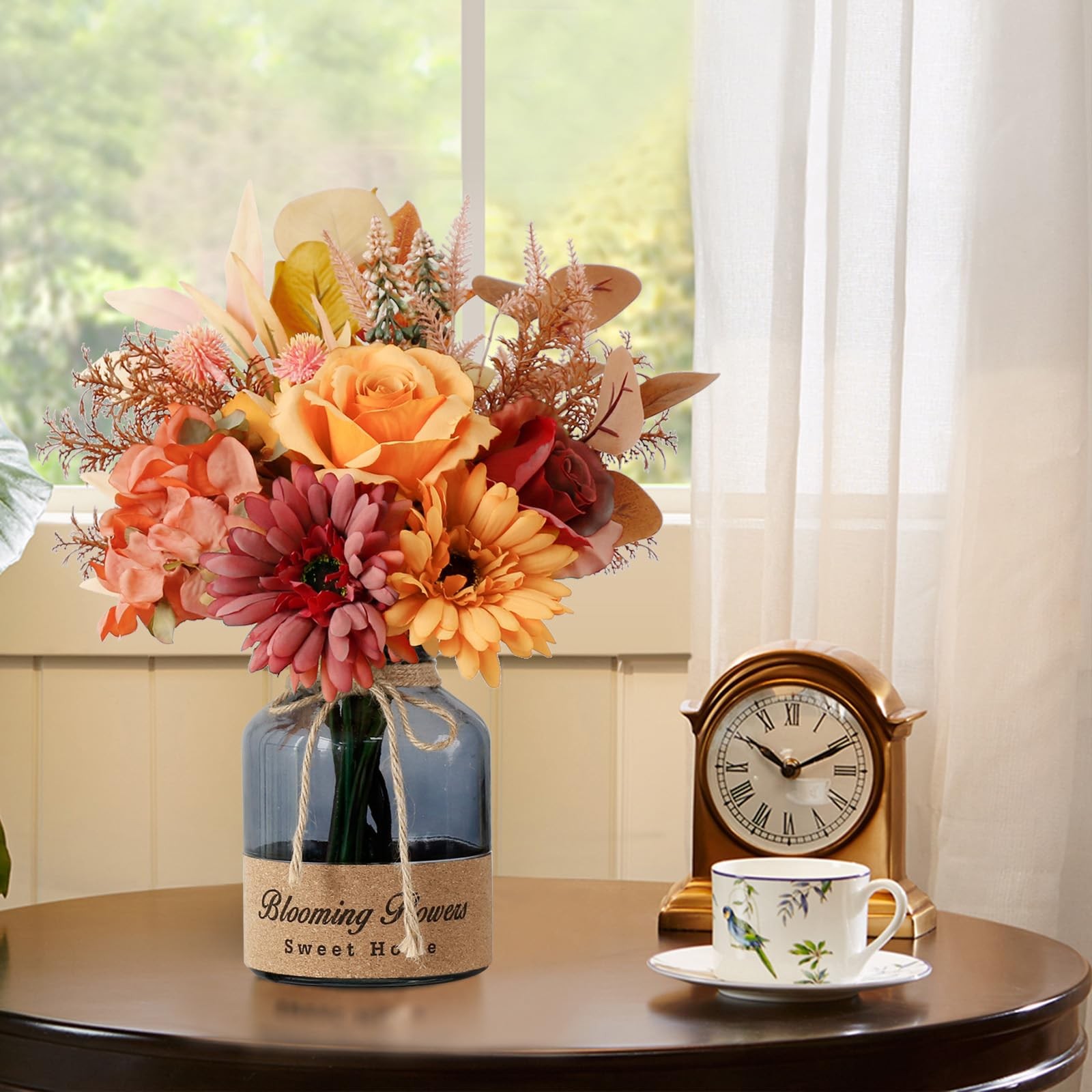 Fake Fall Flowers In Vase Artificial Centerpiece Table Decorations Arrangement