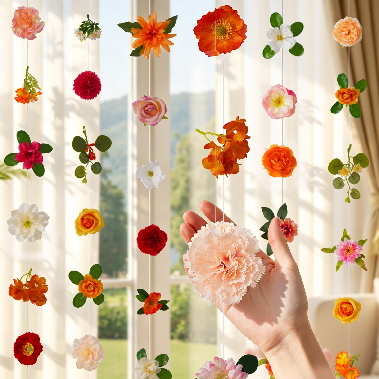 Livole 6Pc Wildflower Garland Multi Orange