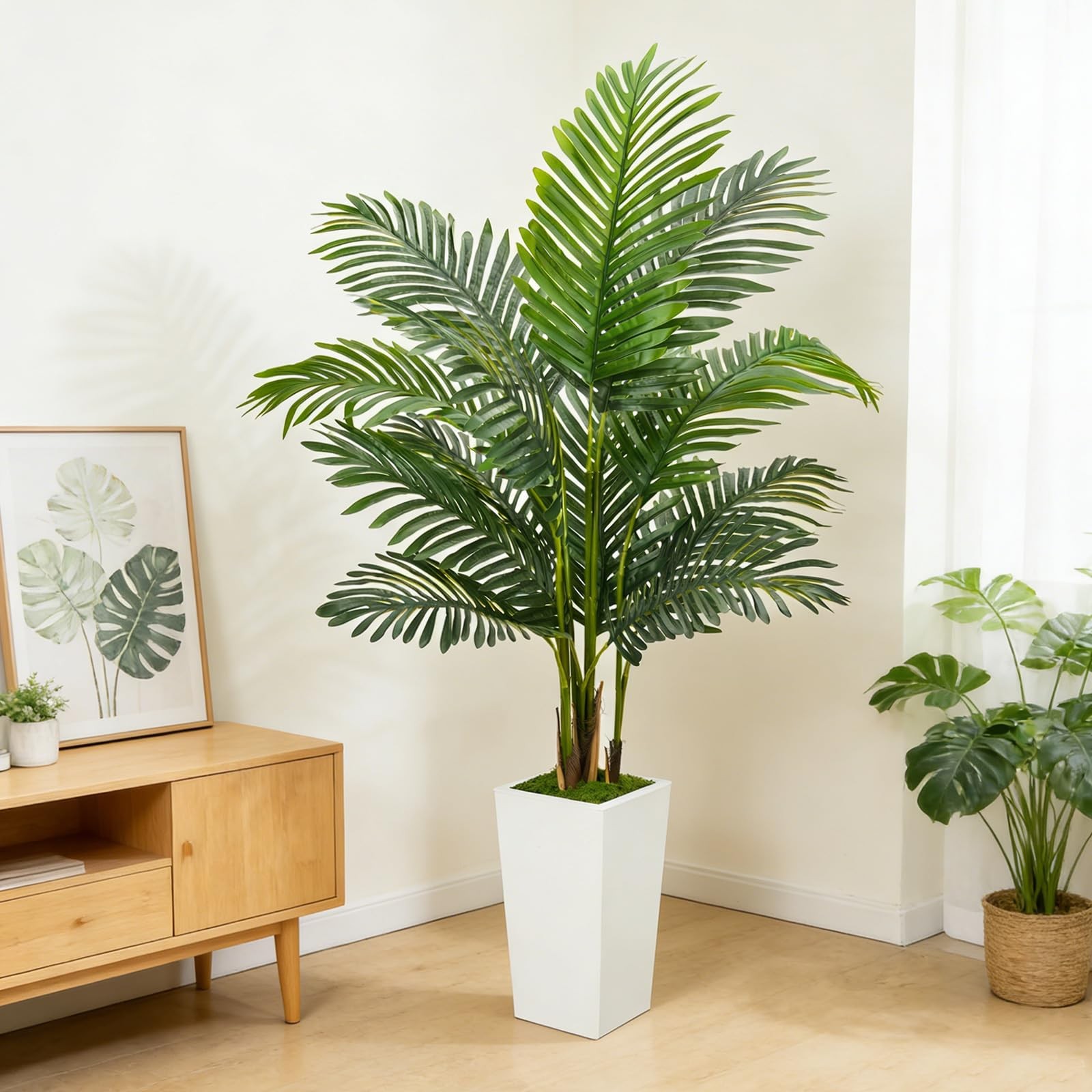 5FT Artificial Palm Tree with Thickened and Sturdy Planter, Fake Plants with …