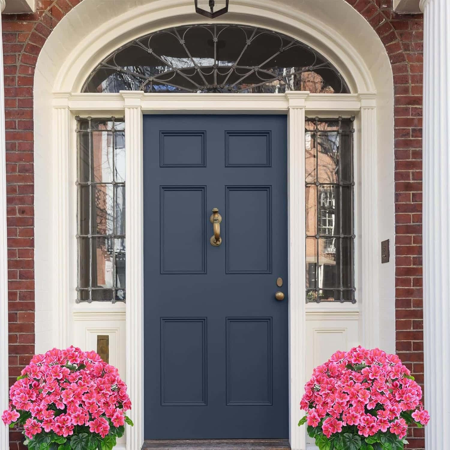 Artificial Geranium Bush – 20 Inch Outdoor Potted Artificial Plant for Front Por
