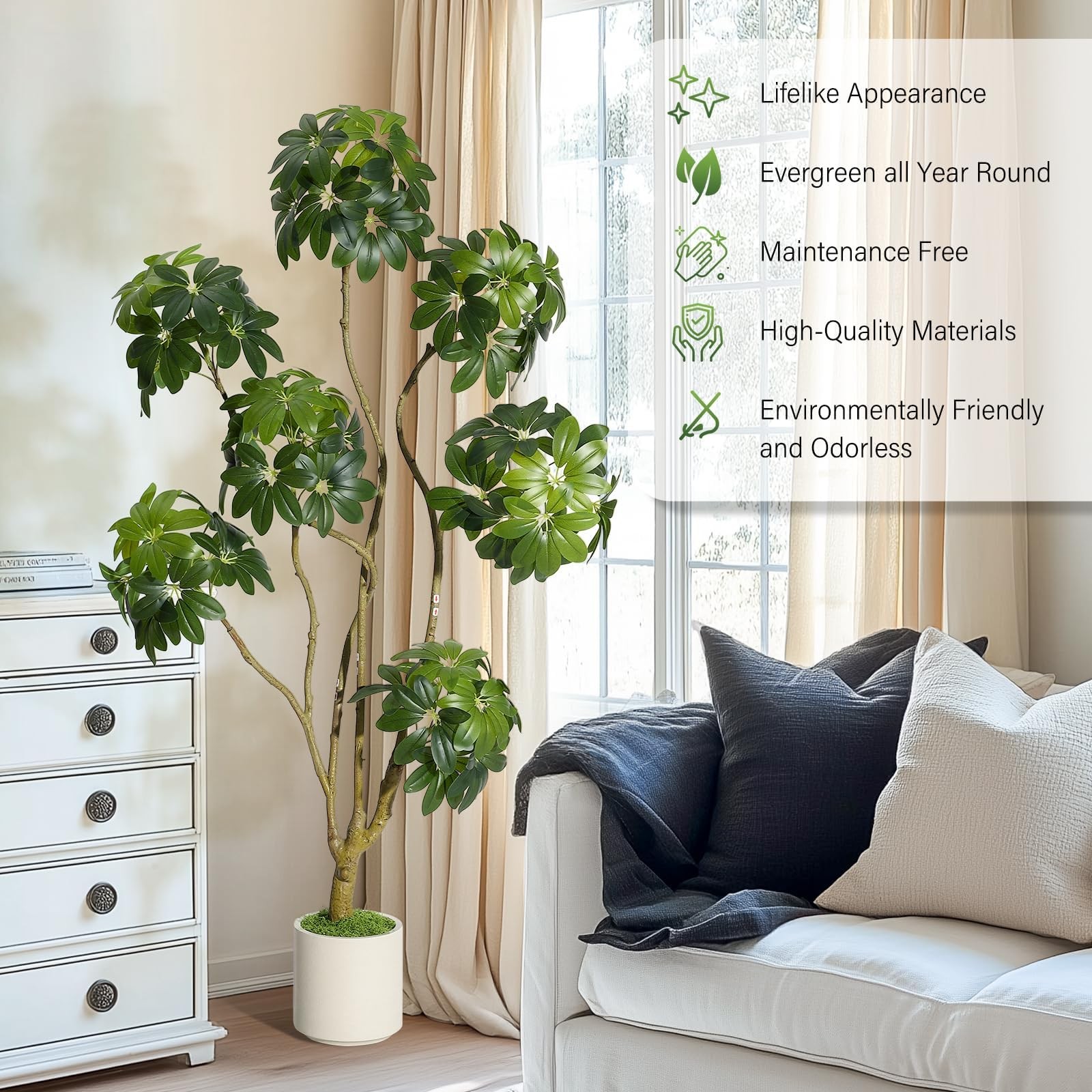 Faux Black Olive Tree 5ft, Faux Floor Plant with White Planter Pot, Multiple …