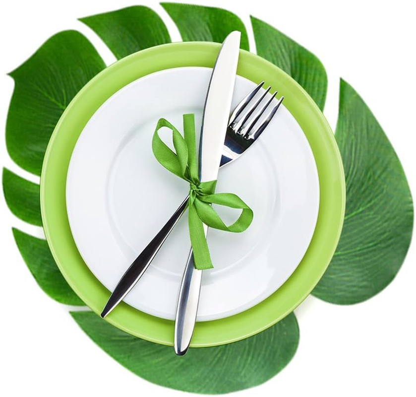 60 Pcs Large 13″ Tropical Leaves Artificial Green Monstera Leaves Palm Leaf for