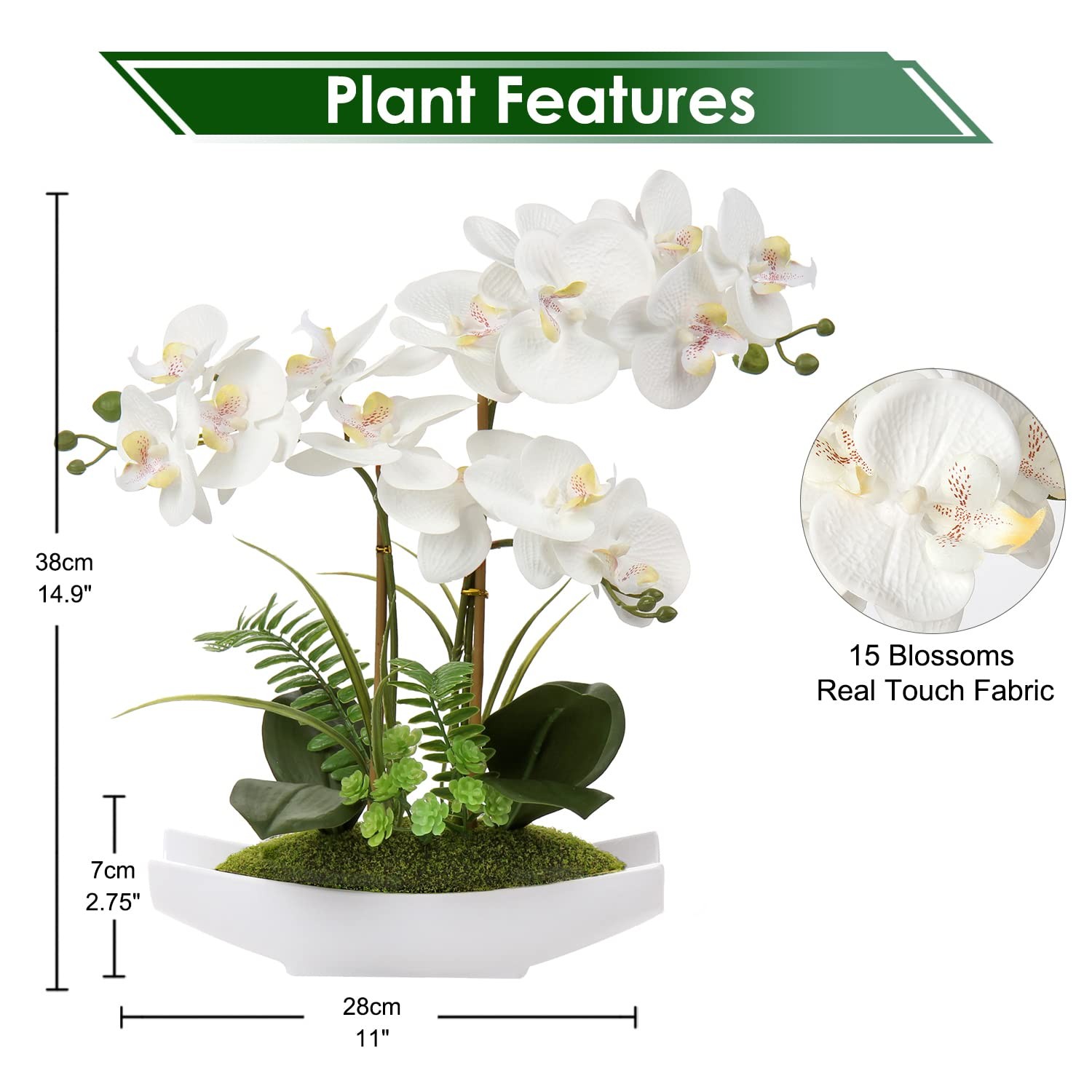 Briful Orchids Artificial Flowers 15 Large Fake Orchid White Phalaenopsis