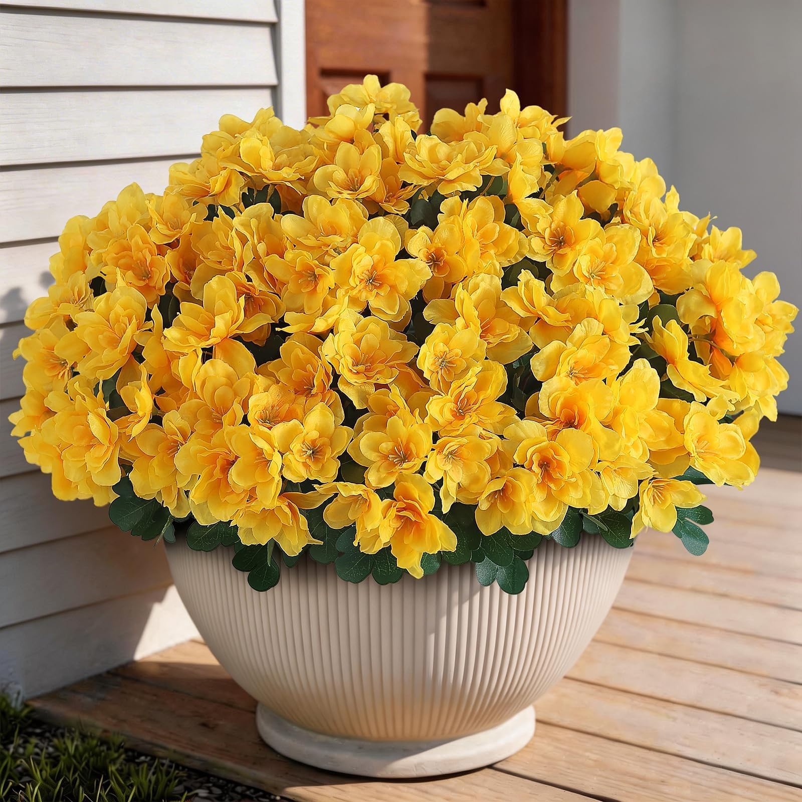 8 Bundles Artificial Flowers for Front Door, Fake Silk Azalea Bouquet Silk Fl…