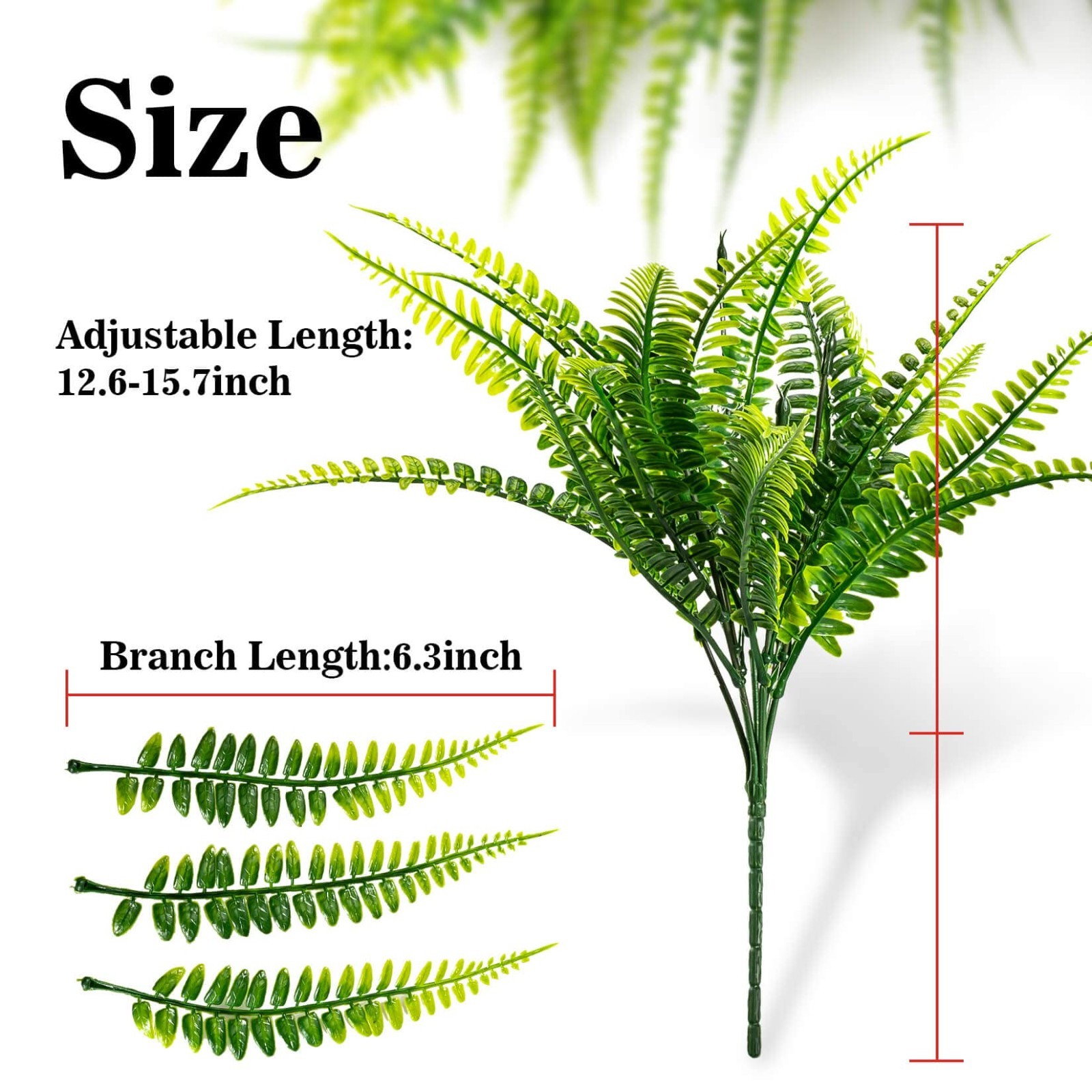 20PCS Artificial Boston Fern Stems – Realistic Faux Greenery for Home, Garden, P