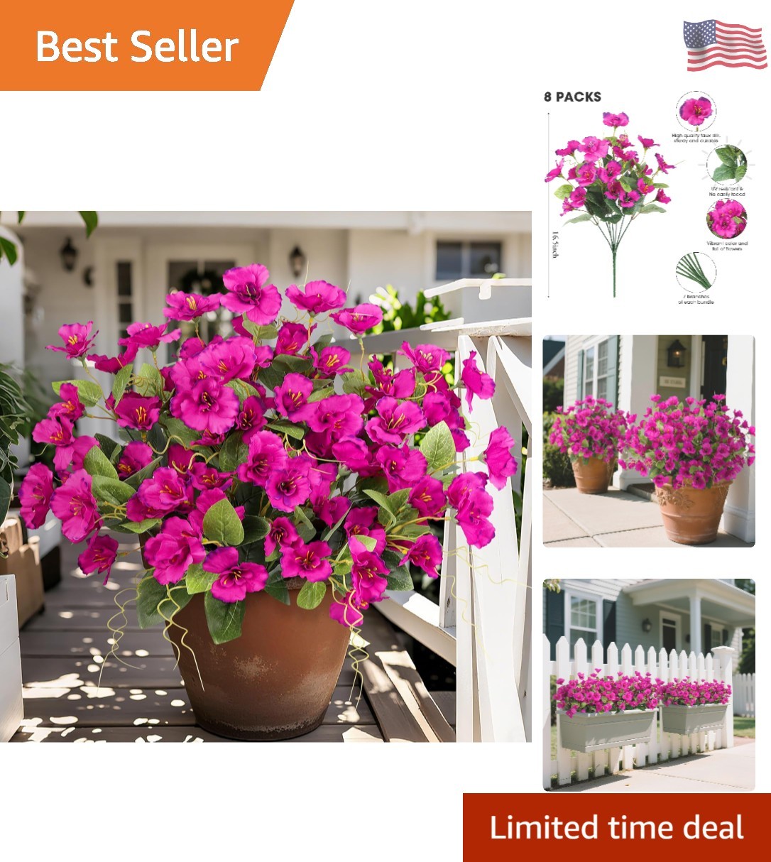 8 Bundles Fake Silk Flowers, Artificial Hibiscus Flowers for Outdoors Realist…