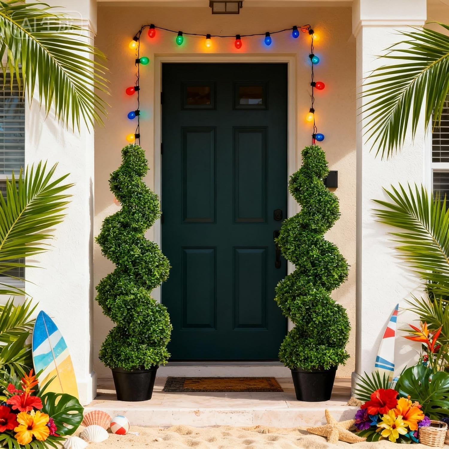 3’/3.5’/5′ Topiary Boxwood Triple Spiral Artificial Tree UV Home Decor Set of 2