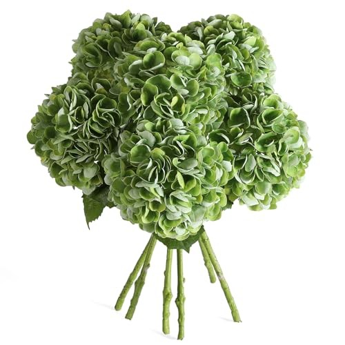 6PCS 22 inch Hydrangea Artificial Flowers Real Touch Faux Hydrangea Green
