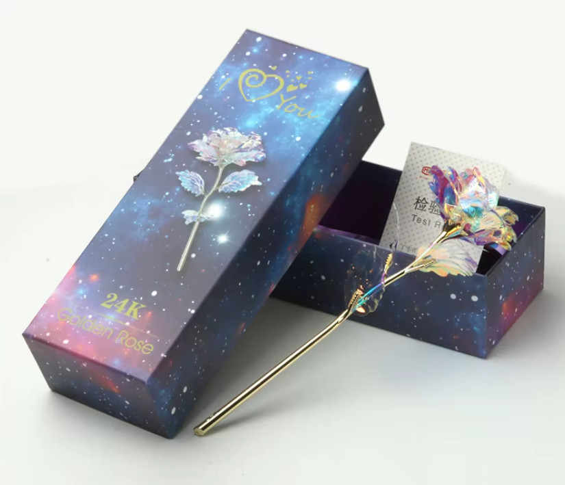 Galaxy Iridescent Rose + Stand Birthday Gift for Mom Wife Daughter