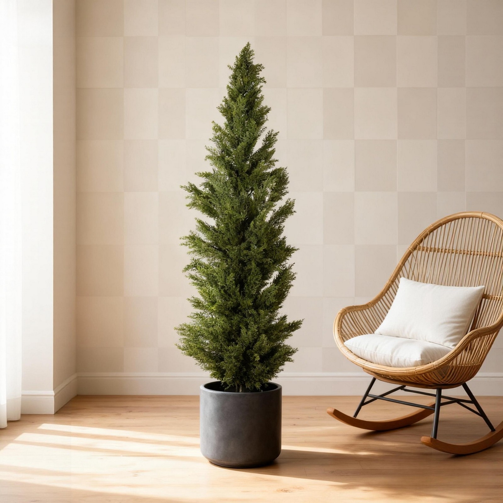 5FT/6FT Realistic Potted Artificial Cypress Tree Garden Porch Topiary Plant Deco