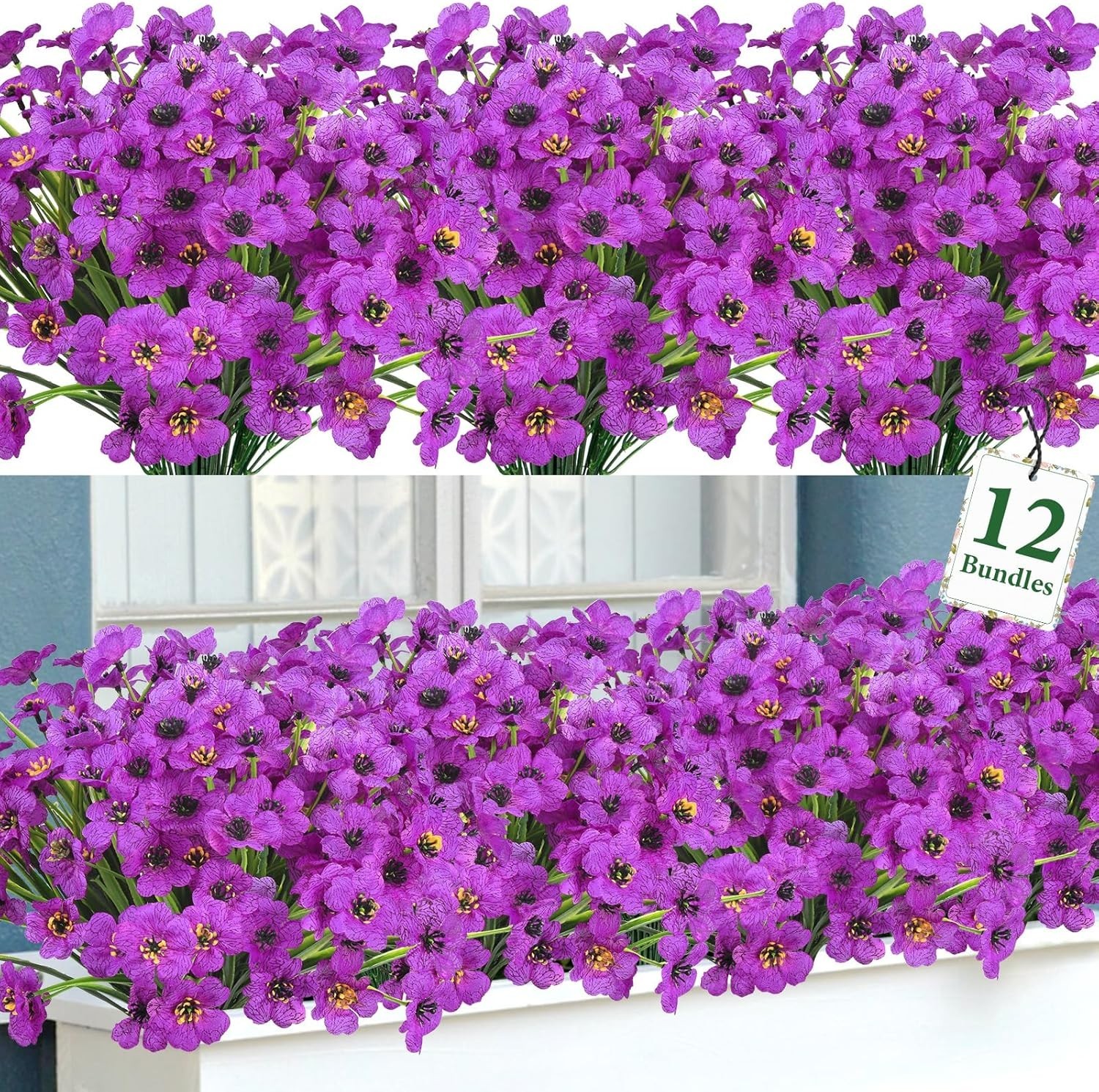 12 Bundles Artificial Flowers for Outdoors Fake Silk Flowers UV Resistant Fau…