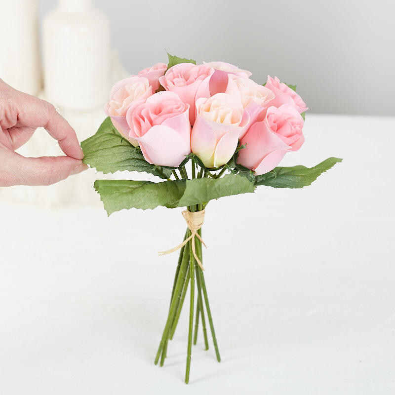 Package of 3- Mini Imitation Silk Finished Pink Rose Bouquets, 27 Total Blo