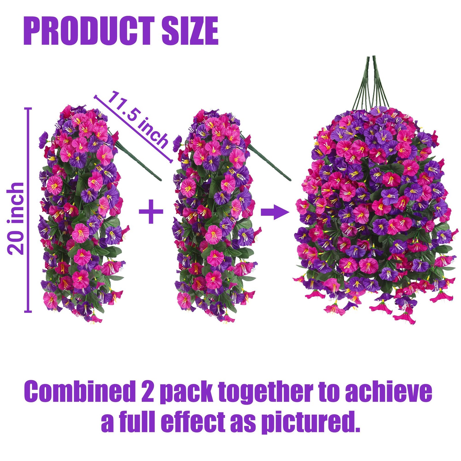 Artificial Hanging Flower Vines UV Resistant Silk Morning Glory Purple 4 Pack