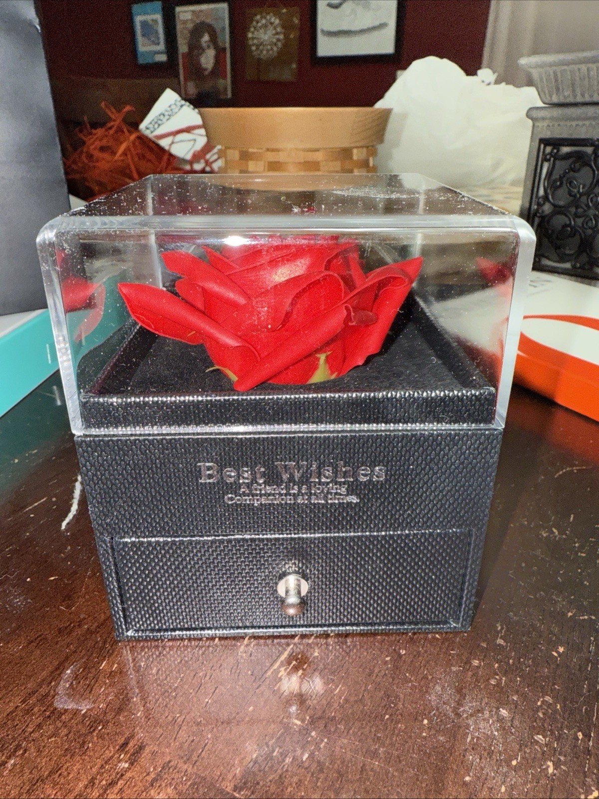 Preserved Rose Flowers In Box ” BEST WISHES A friend Is A Loving Companion…..