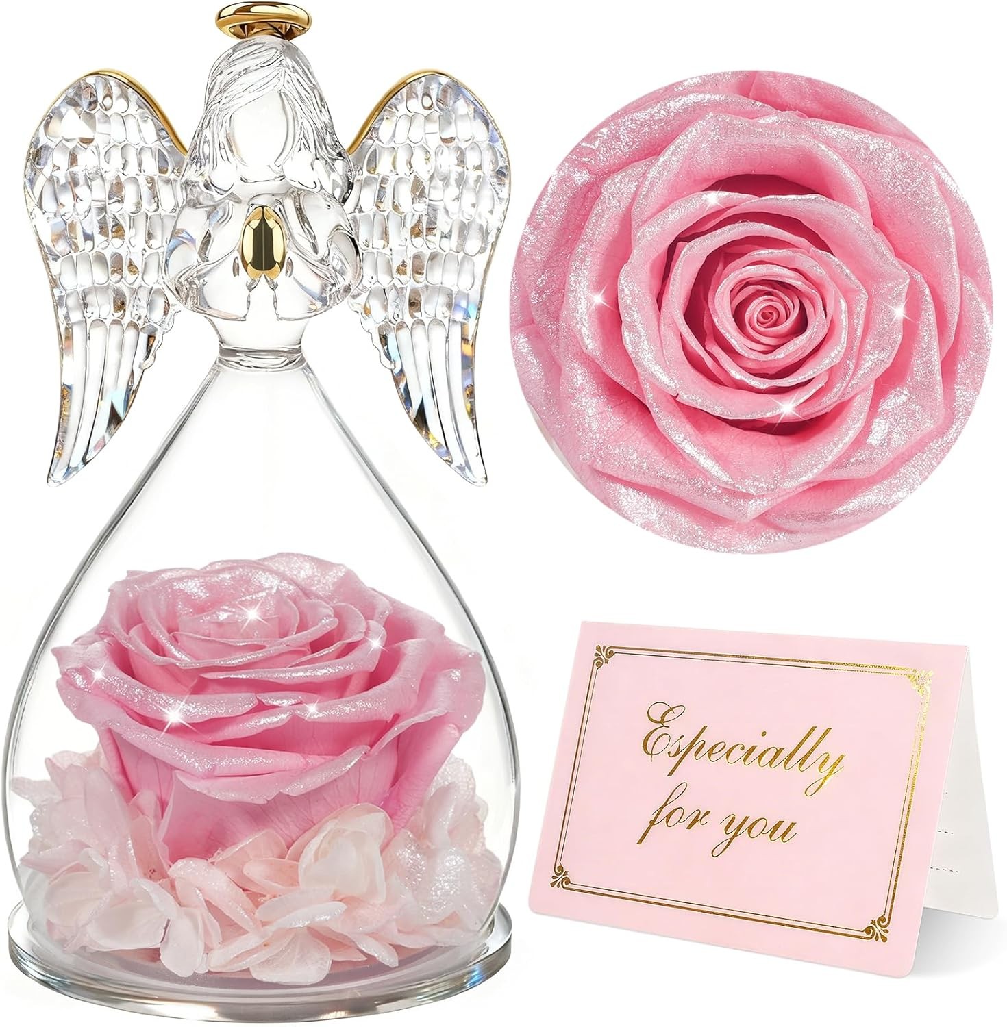 Angel Statue with Preserved Rose Gift Decorative Keepsake for Mom