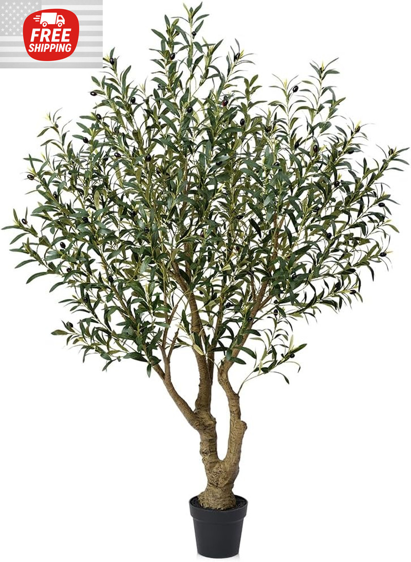 Olive Tree Artificial Indoor 6Ft – UV Resistant Large Fake Plants Realistic Faux