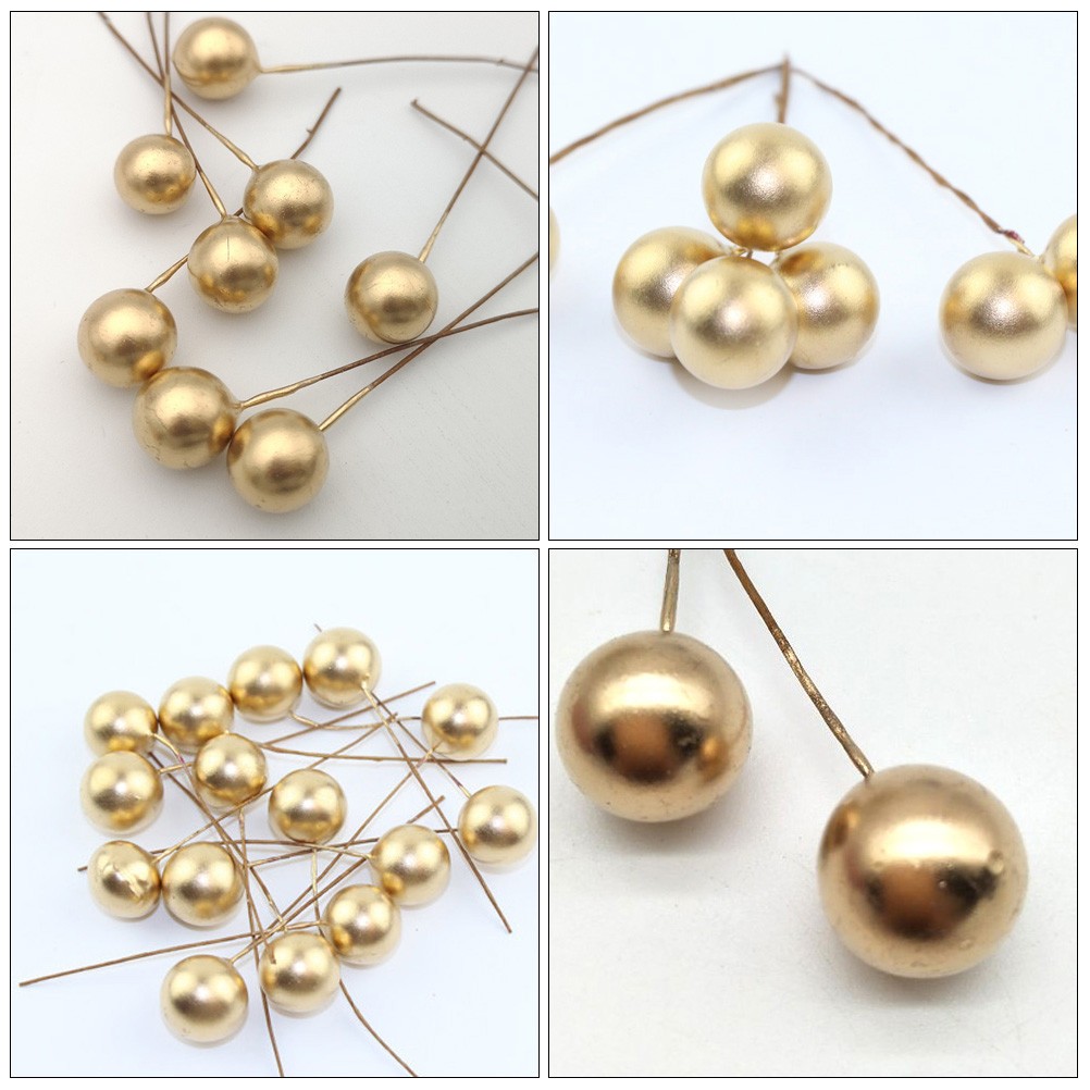 200 Pcs Foam Golden Berry Stems for Christmas Wreath and Floral Crafts