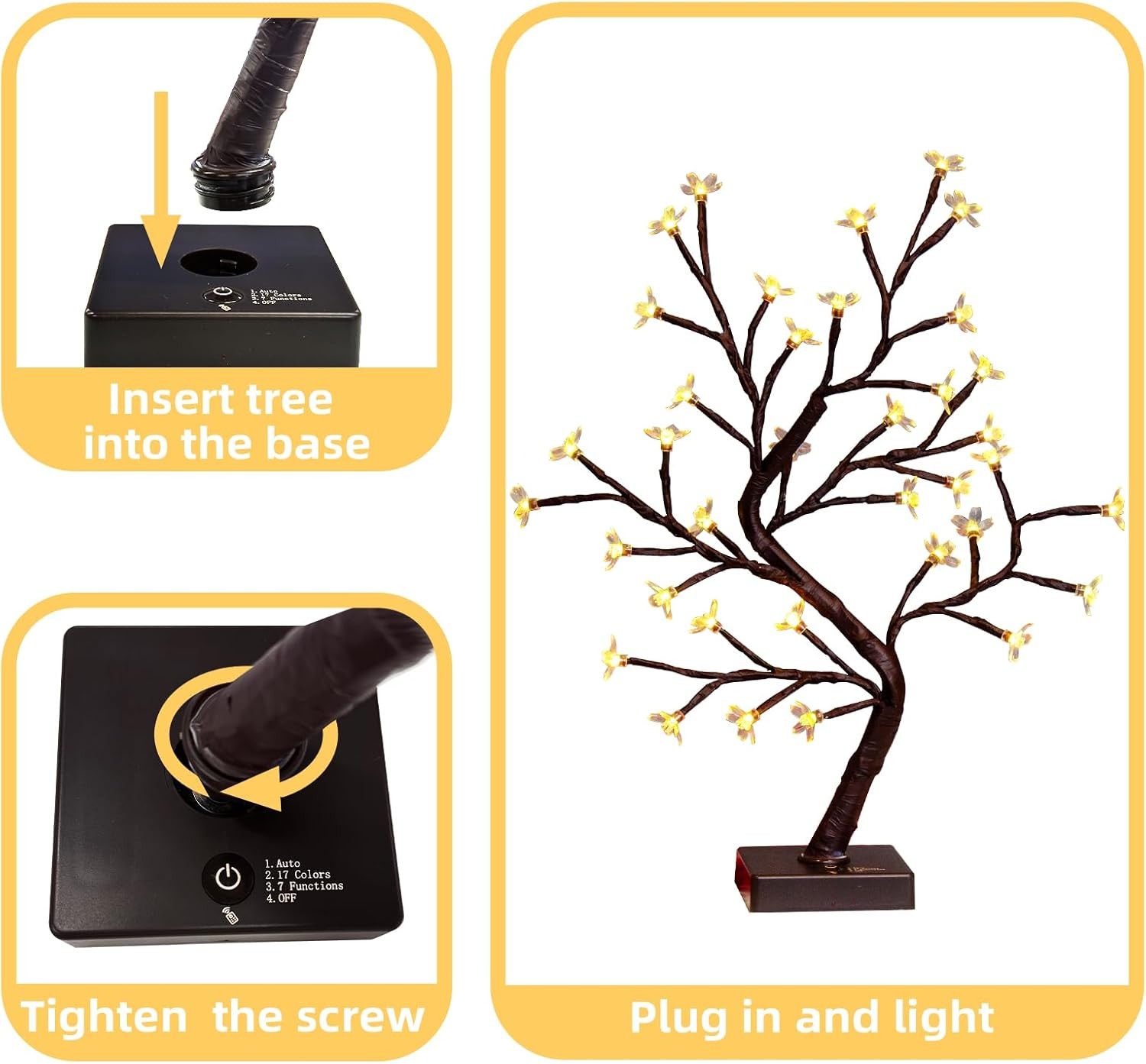 PEIDUO RGBW Cherry Blossom Tree, Light up Bonsai Rgbw Tree