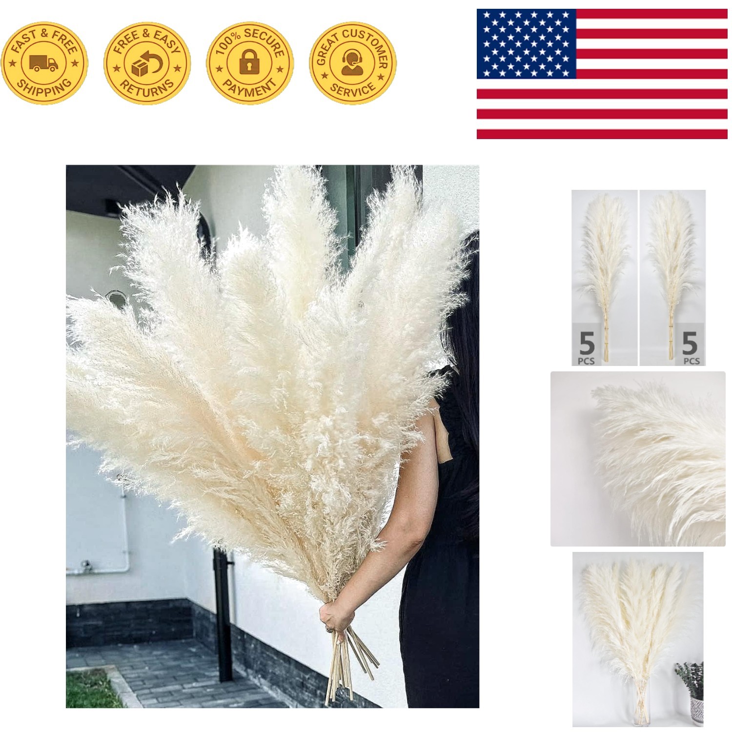 46” White Pampas Grass Decor – Ideal for Wedding and Home Aesthetics