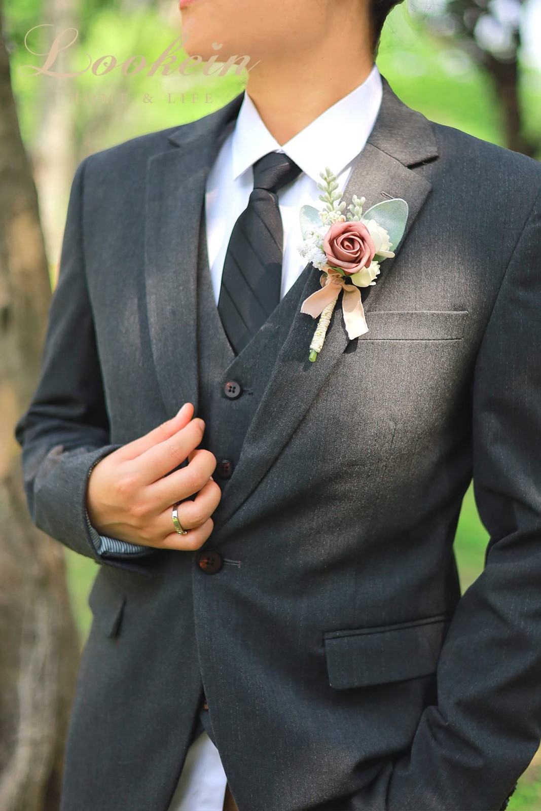 Set of 2 Wedding Boutonniere for Men Artificial Flowers Wedding Groom Groomsm…