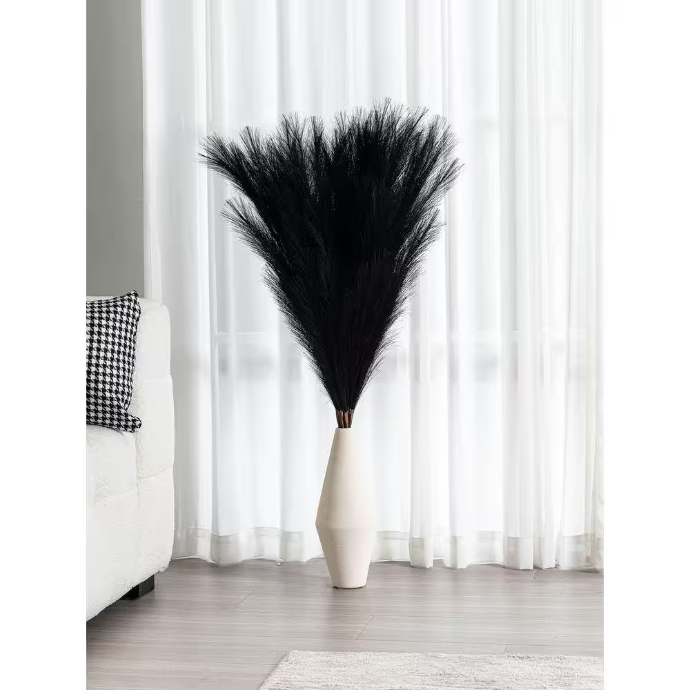 Black Color Family Artificial Plant 43 In. Tall Pampas Grass Feathers Set for Ho