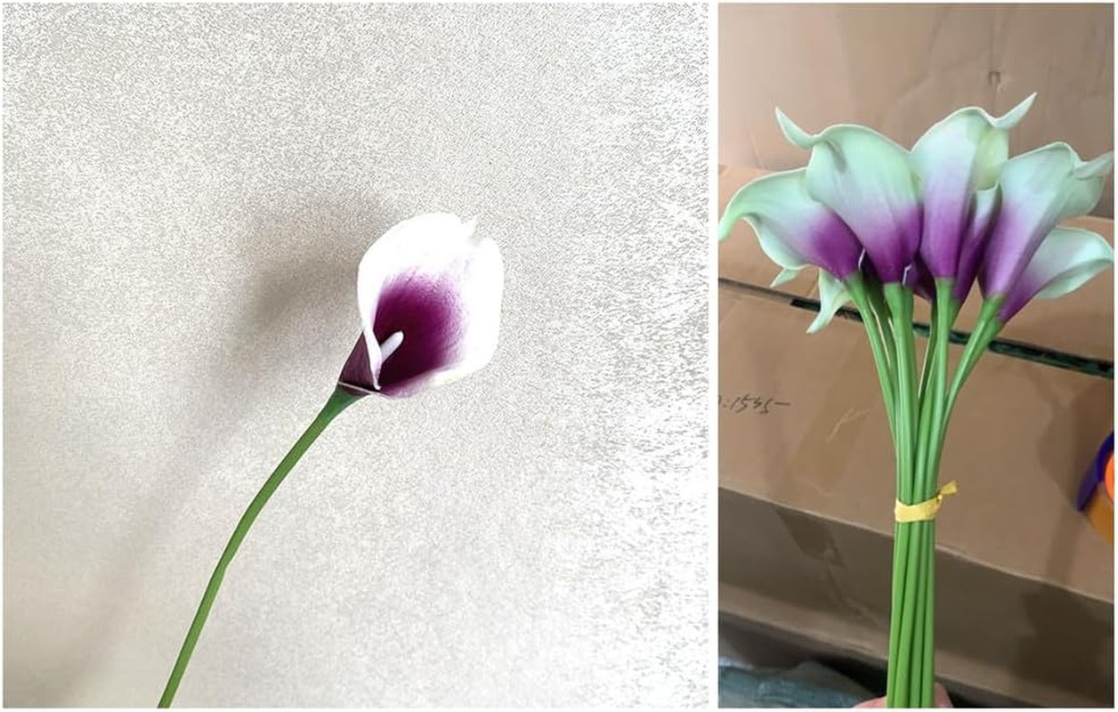 12Pcs Purple in White Artificial Calla Lily Flowers,Single Heads Real Touch | 13