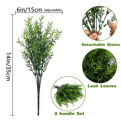 XLFAQXM Artificial Plants Flowers Grass Shrubs 8 Pack No Fade Faux 4#green