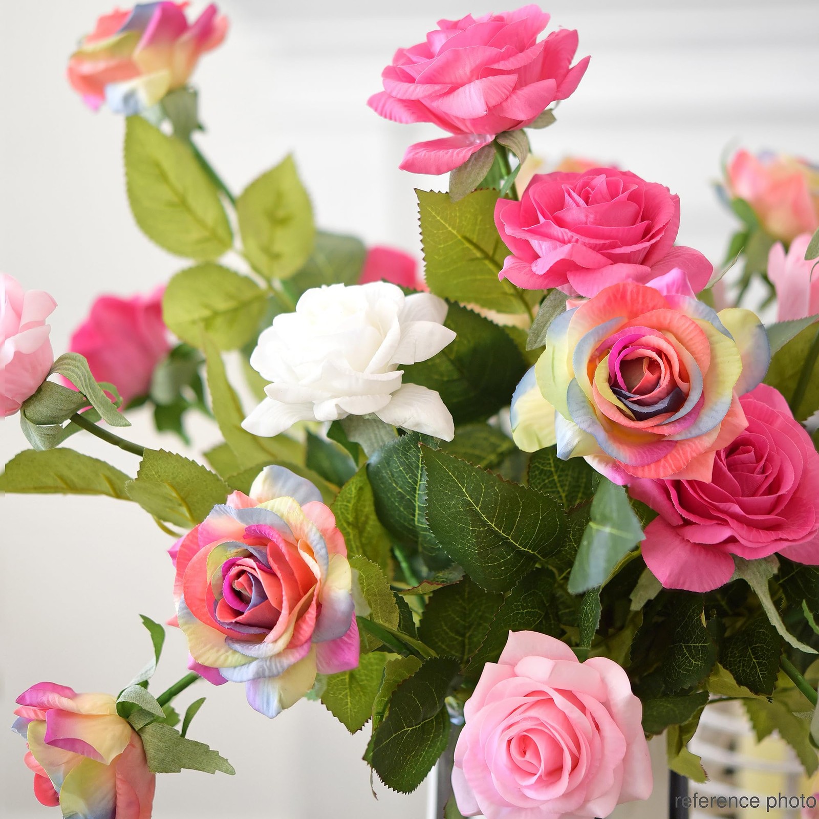 Rainbow Artificial Roses – 12 Faux Silk Stems with Real‑Touch Feel – Gift‑Rea…