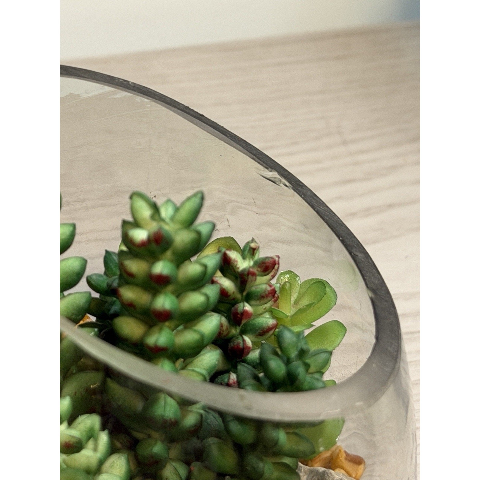 Faux Succulent Terrarium Bowl • Glass Cactus Arrangement • Tabletop Home Decor