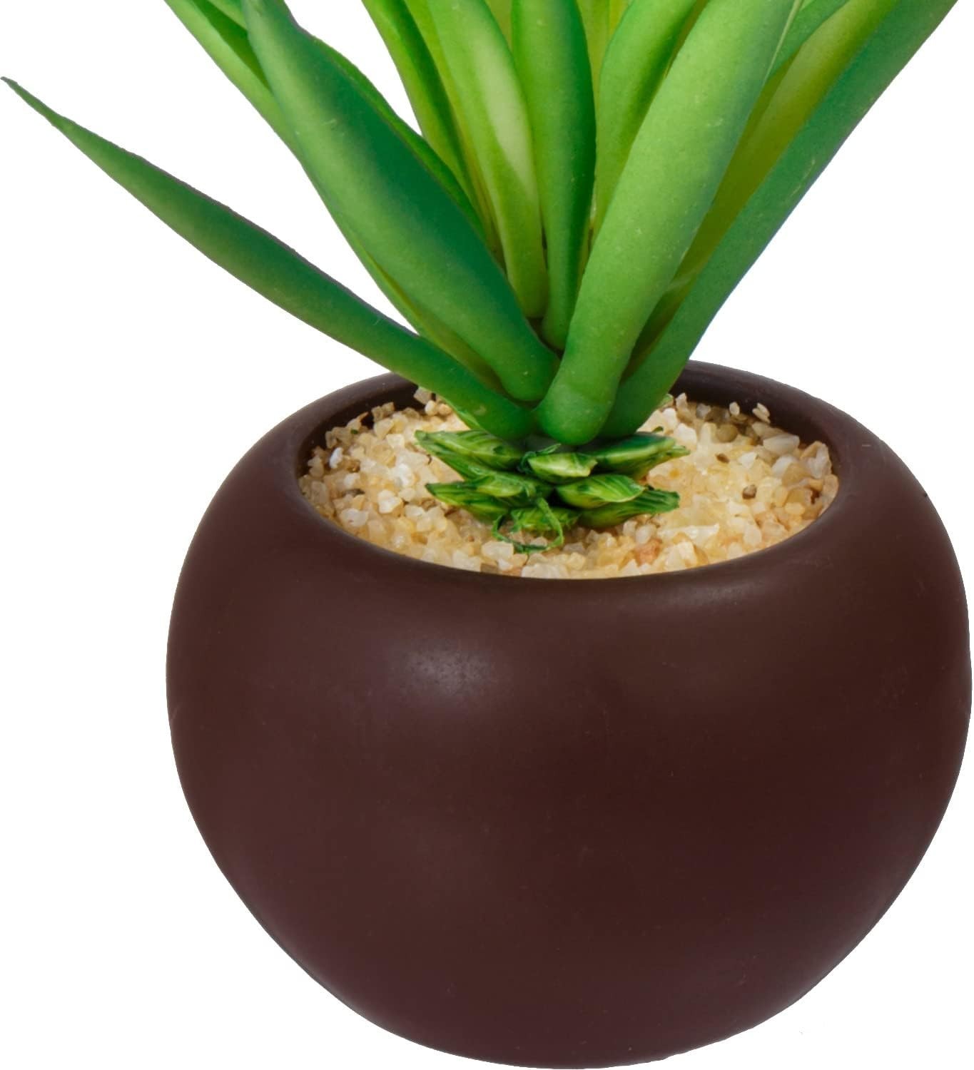 MyGift Set of 3 Potted Artificial Mini Succulent Plants in Brown Round Pots