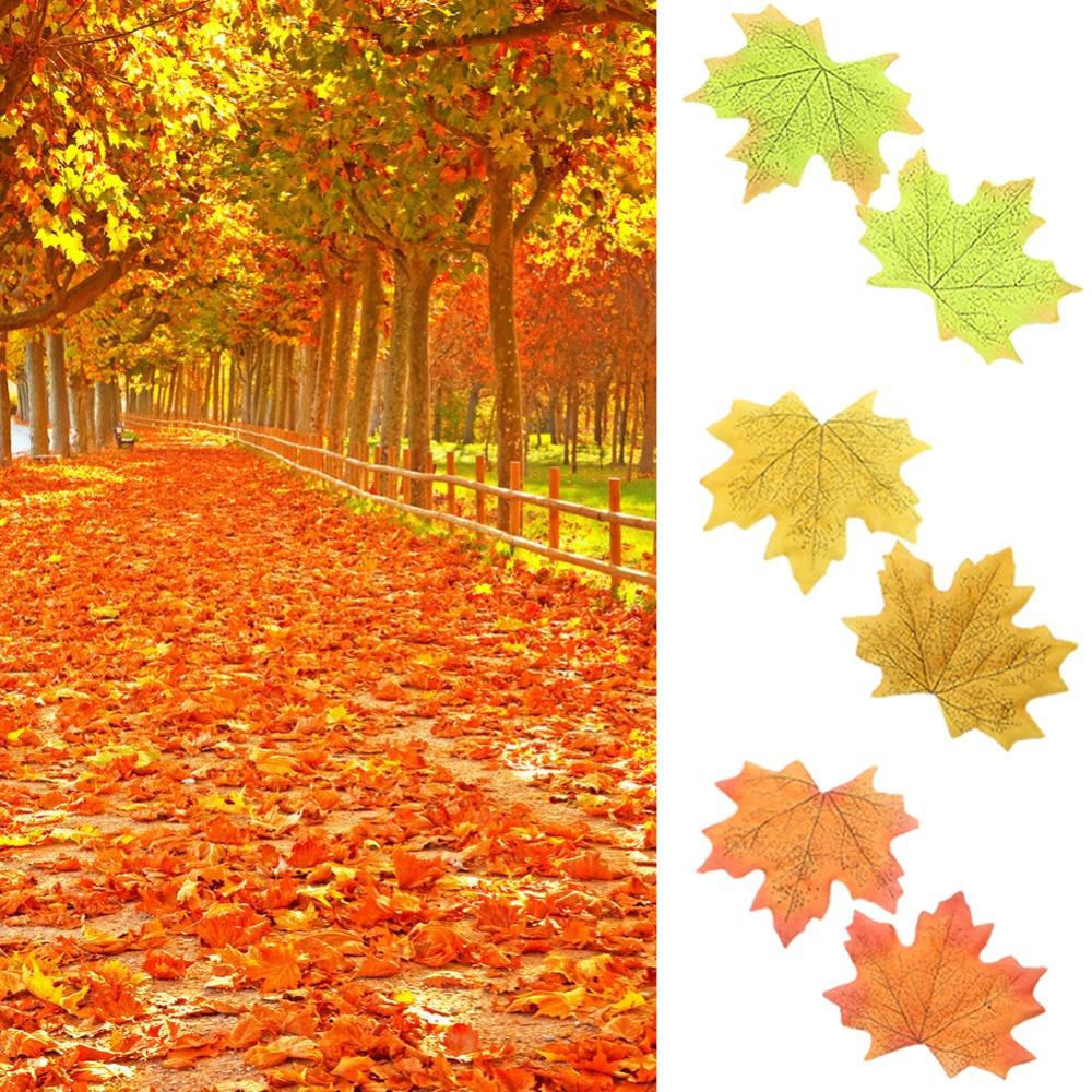 100pcs 6 colors Fall Silk Leaves Wedding Favor Autumn Maple Leaf Decorations