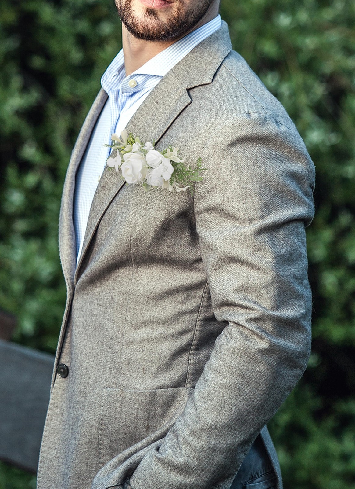 Boutonniere for Men Wedding – 2 Pcs White Pocket Rose Boutonniere Set for Pro…