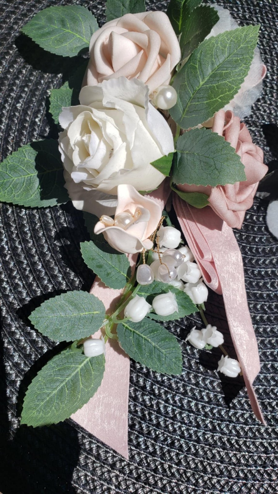 Wedding Corsage and Boutonniere Set Colors Pale Pink, White and Mauve
