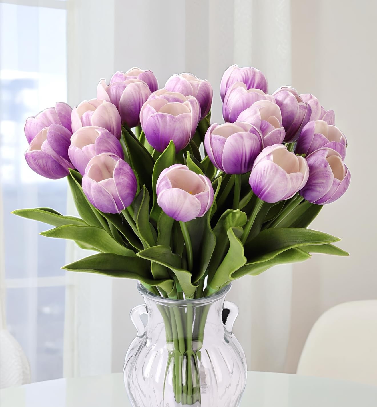 20 Stems LED Lighted Artificial Flowers Tulip Lamp Real Touch Tulips Faux Flo…