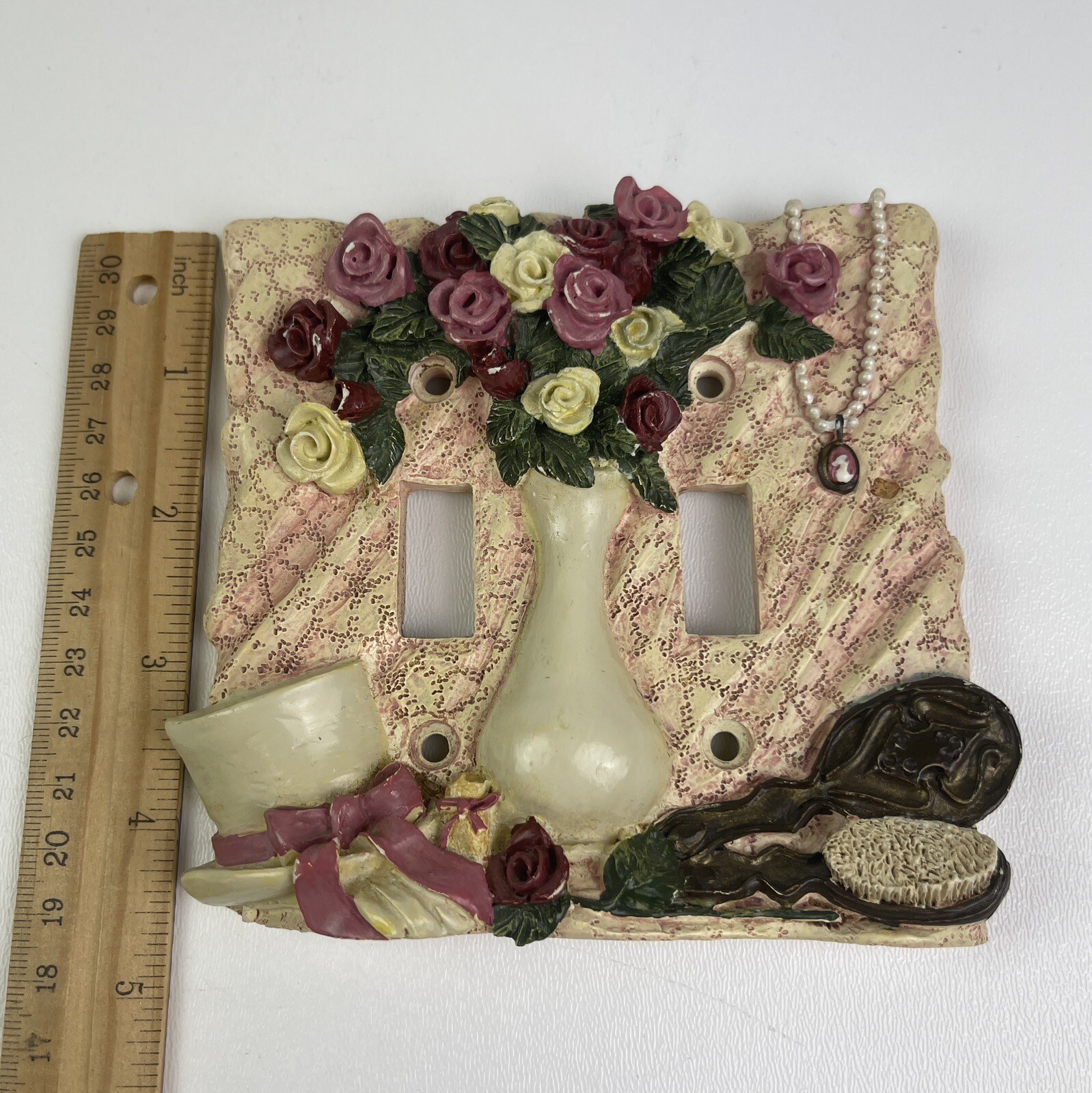 Figi Graphics Vintage Rose Double Wallplate Handpainted Dusty Rose Pink Cream