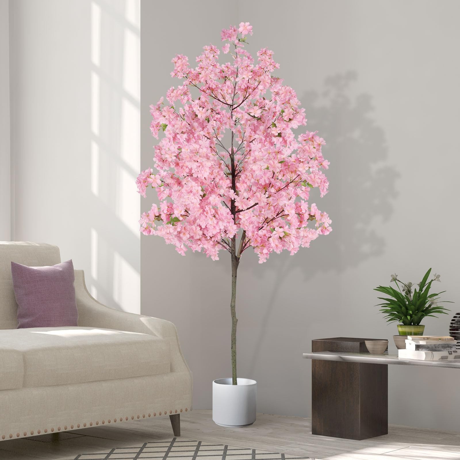 6Ft Tall Cherry Blossom Artificial Tree, Fake Tree Faux Silk Plant with Plast…