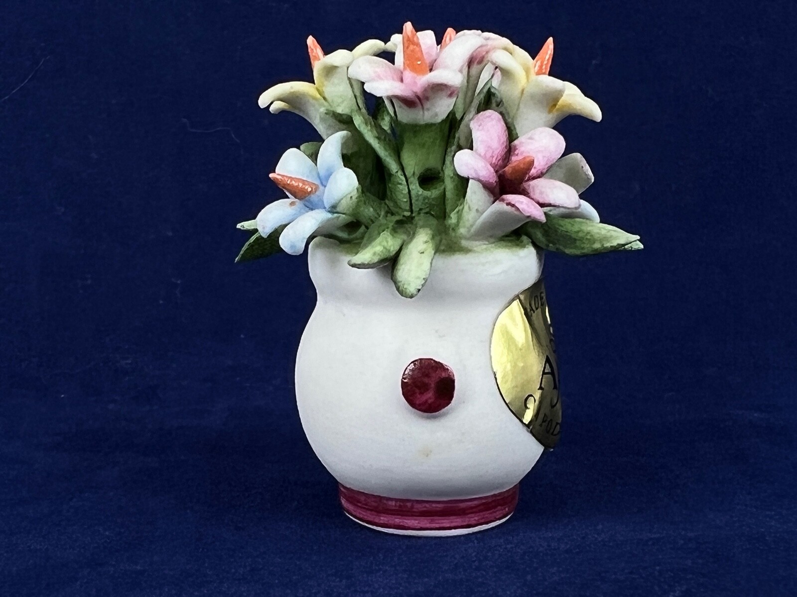 AMC Capodimonte Italy Tiny 2 Inch Bouquet of Flowers in Vase Pink Yellow Blue
