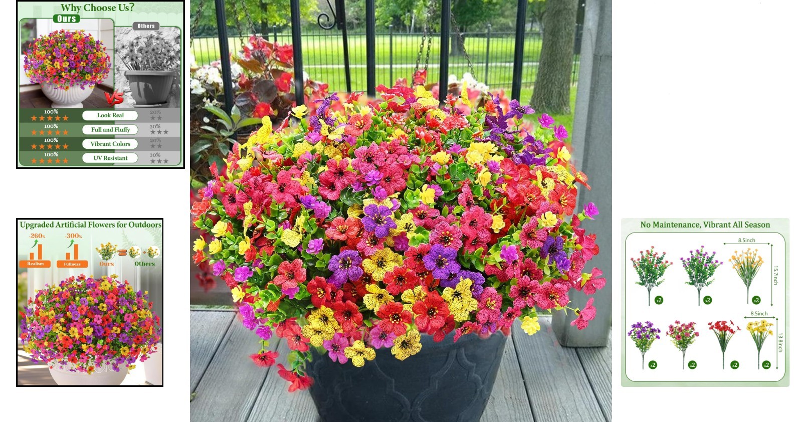 Vibrant 14 Bundles of UV Resistant Artificial Outdoor Flowers for All Seasons