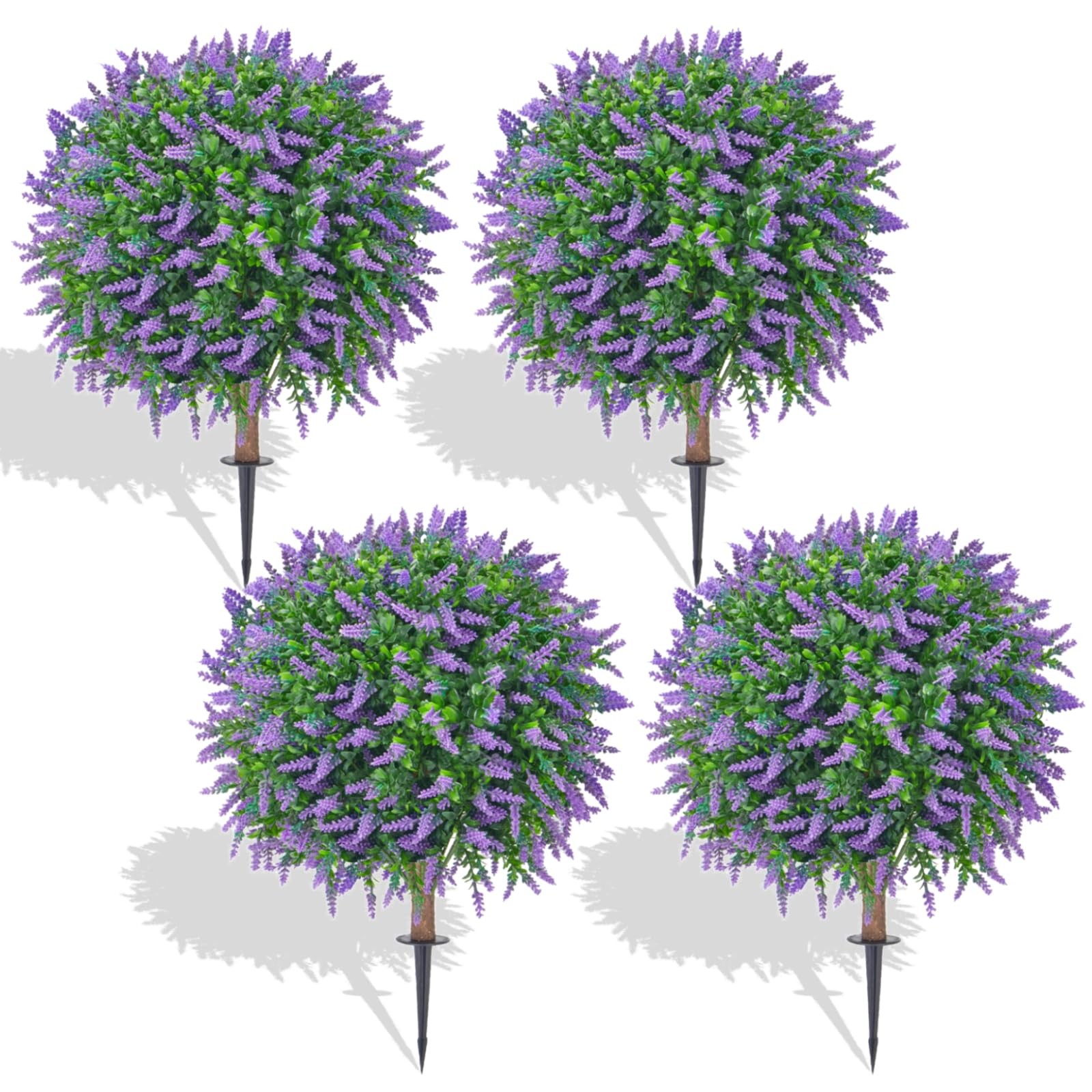 Artificial Lavender Topiary Trees, 4 Pack | Ground Spike, No-Fade UV Resistan…
