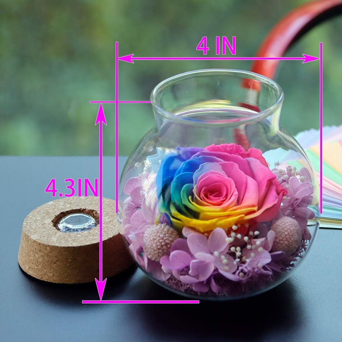 Preserved Real Roses with Colorful Mood Light Wishing Bottle Eternal Rose，Never