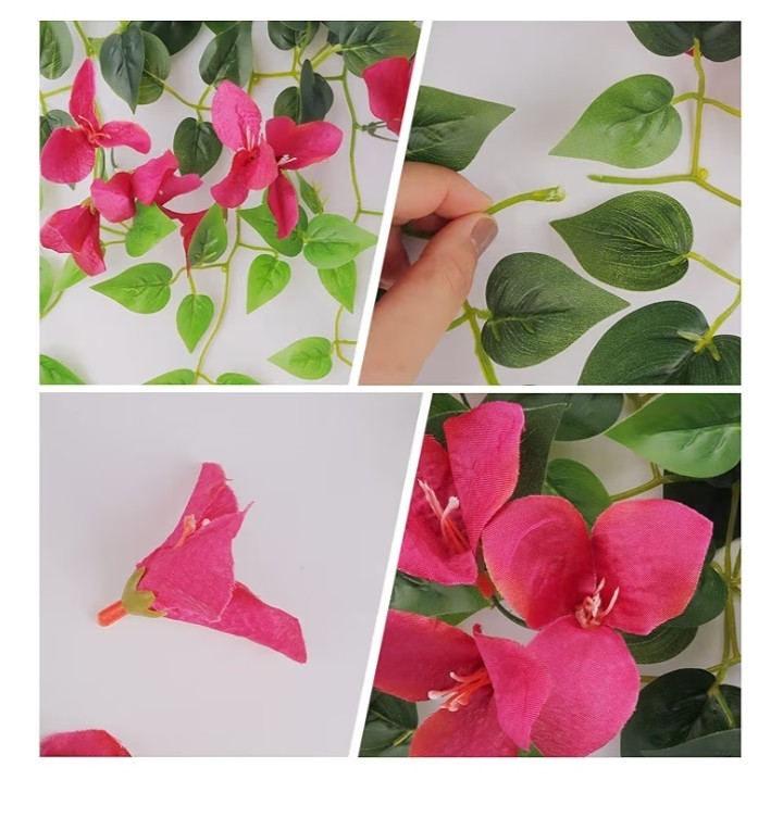 2pcs Artificial Bougainvillea Bouquet Flowers Vine UV Resistant Faux Silk Plasti